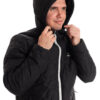 man wearing black light padded jacket hood 1