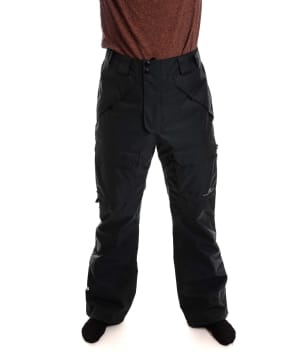 man wearing black light padded ski pants