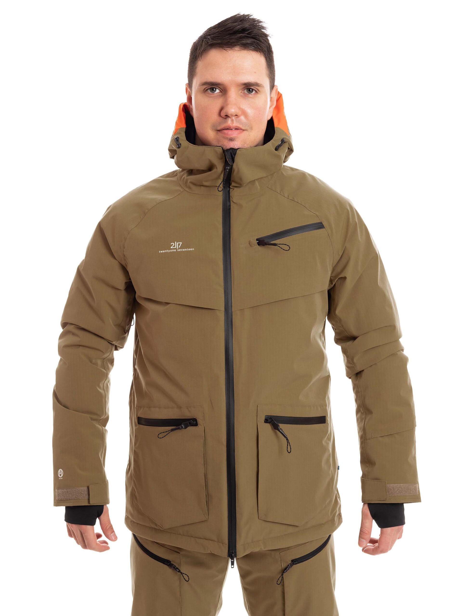 man wearing gold brown light padded ski jacket 1 1