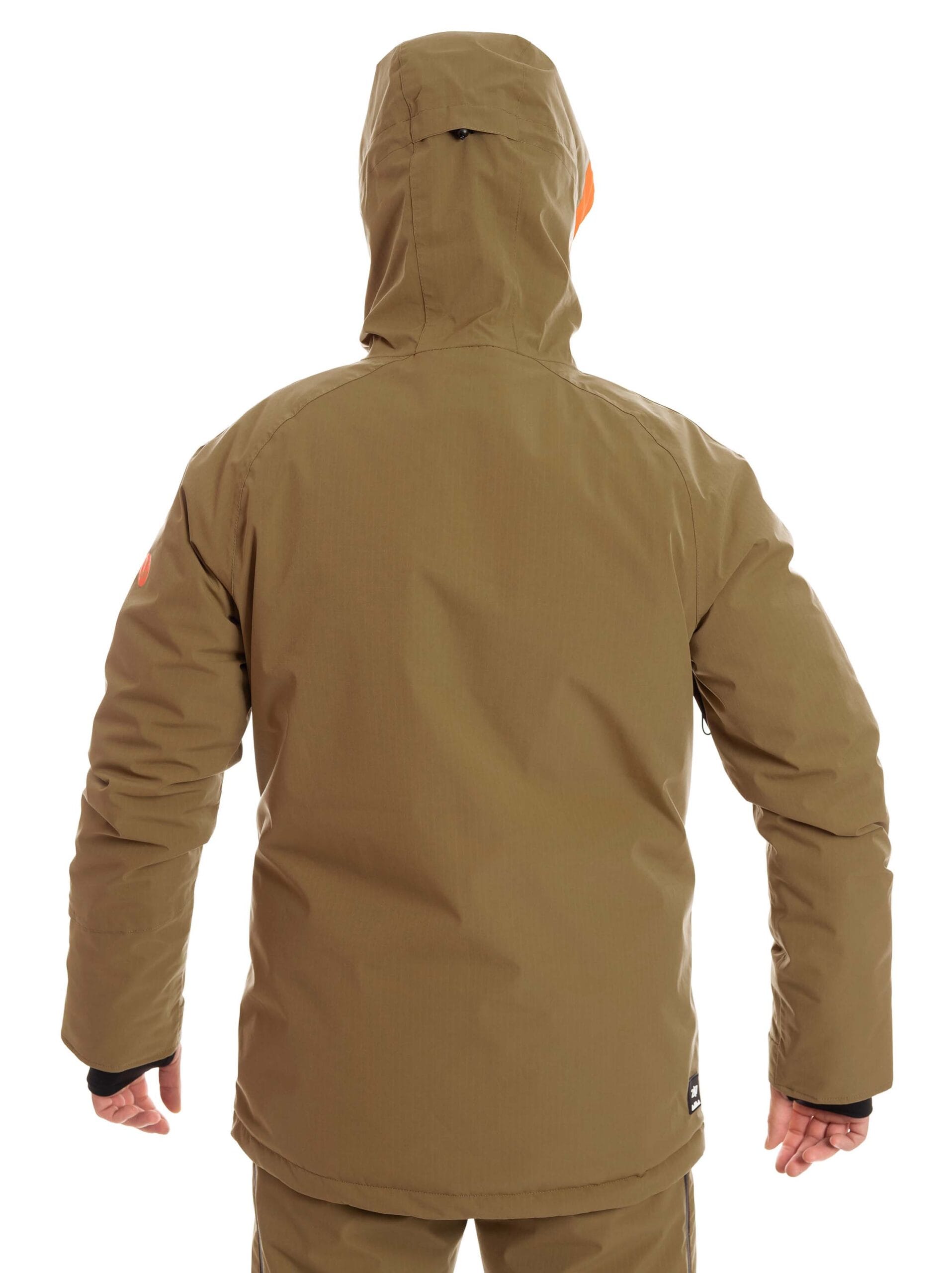man wearing gold brown light padded ski jacket back 1