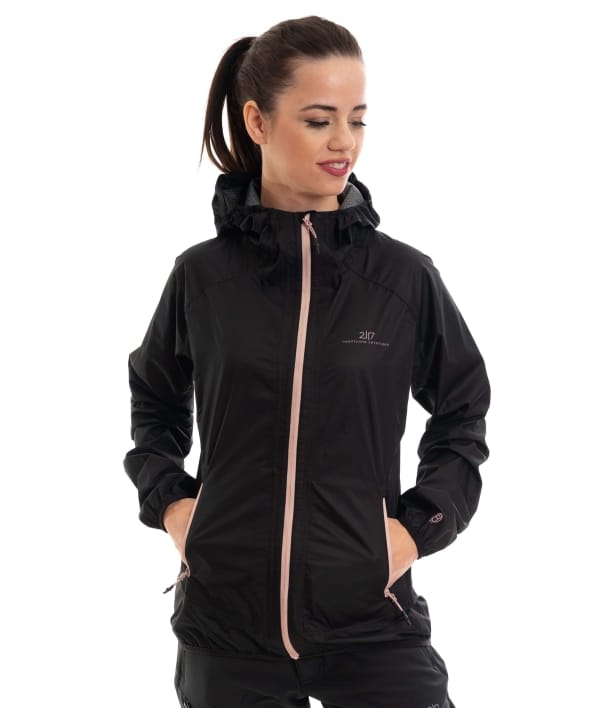 woman wearing black 25 layer jacket