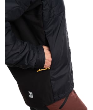 woman wearing black hybrid jacket pocket