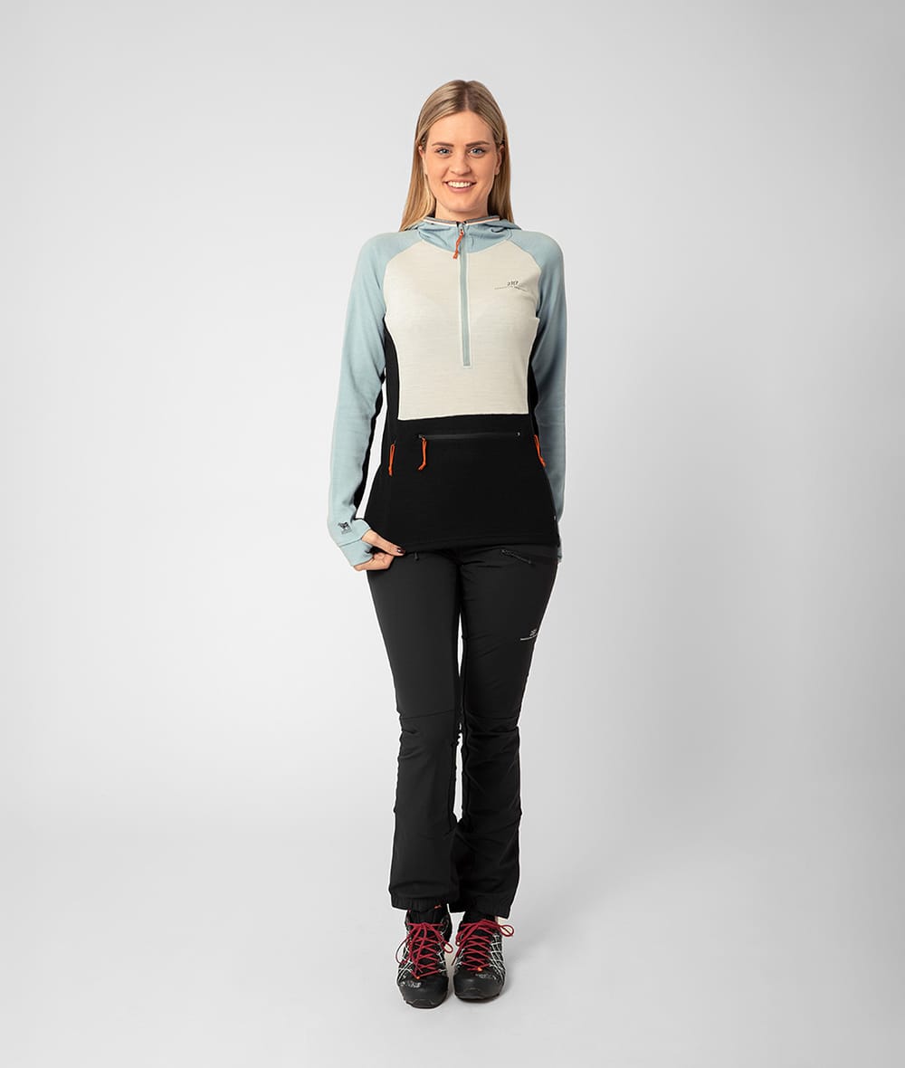 2117 7913934 women gasska merino wool hoodie half zip sweater black ocean blue color block light grey a