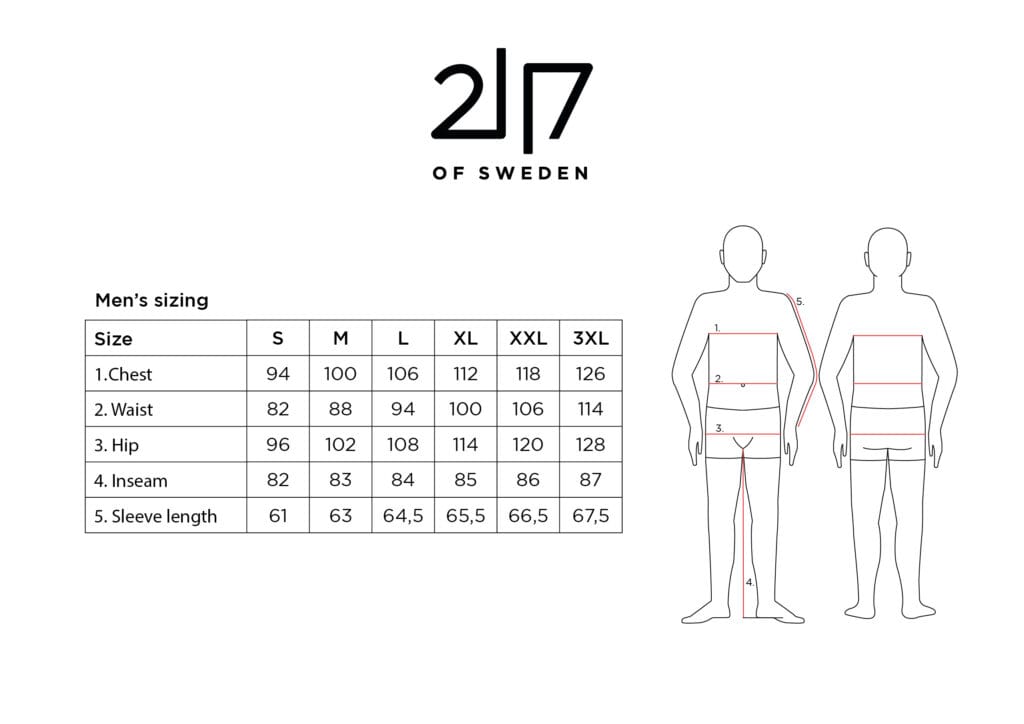 2117 Mens sizing AW22 01 Size guide for Men's sizing for the brand 2117 of Sweden